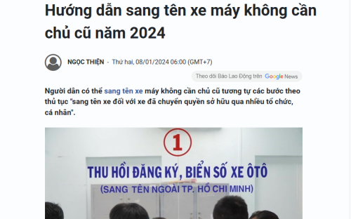 Hướng dẫn sang tên xe máy không cần chủ cũ năm 2024