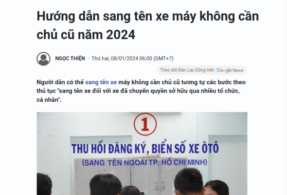 Hướng dẫn sang tên xe máy không cần chủ cũ năm 2024